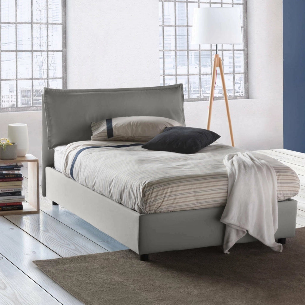 Asso, Letto Piazza e Mezza Sfoderabile Made in Italy, Grigio