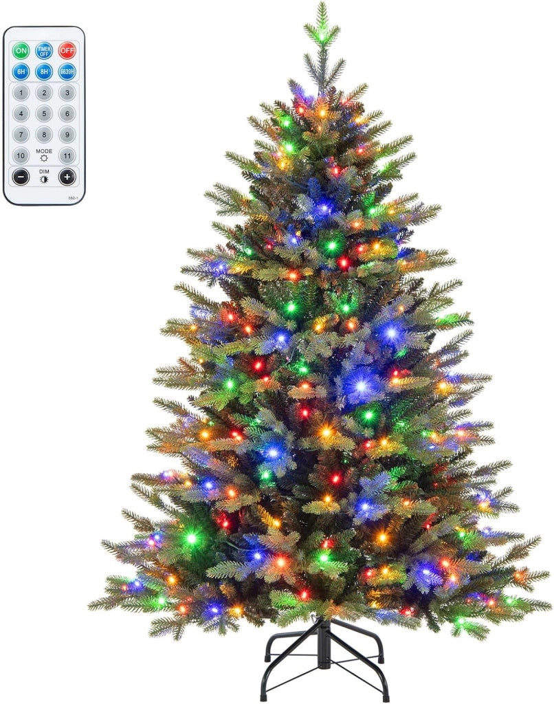 Albero di Natale 150 cm, Albero di Natale Pre-illuminato on Cerniera con 250 Luci a LED Multicolori e Bianco Caldo, 11 Modalità di Illuminazione, 844 Rami (150 CM)