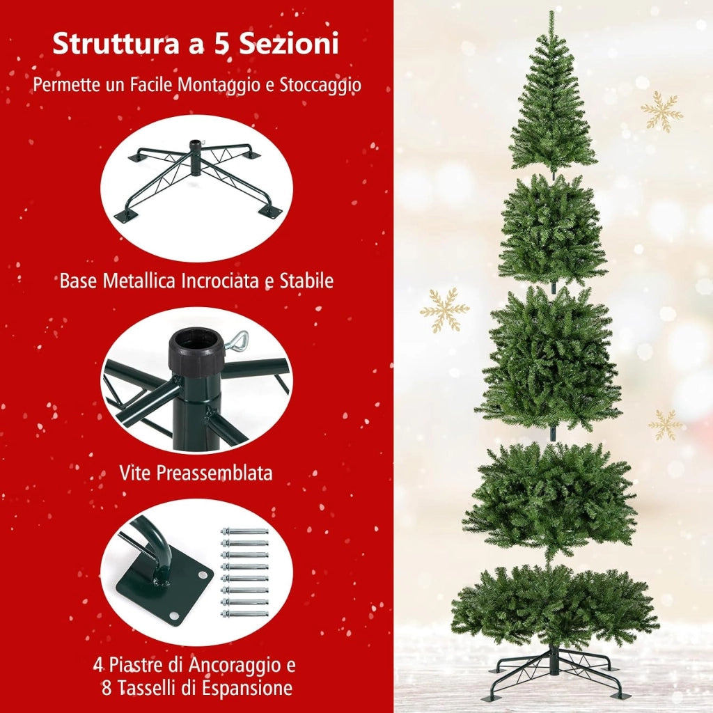 Albero di Natale Artificiale Pre-illuminato 360 cm con 2536 Rami in PVC, 1030 Luci LED Bianco Caldo, Albero di Natale da Interno ed Esterno, Connettore di Alimentazione Rapido