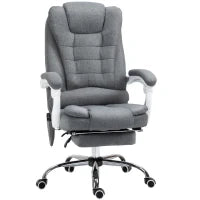 Poltrona da Ufficio con Telecomando e 6 Punti di Massaggio, in Tessuto misto velluto e lino, 67x79x111-121 cm, Grigio