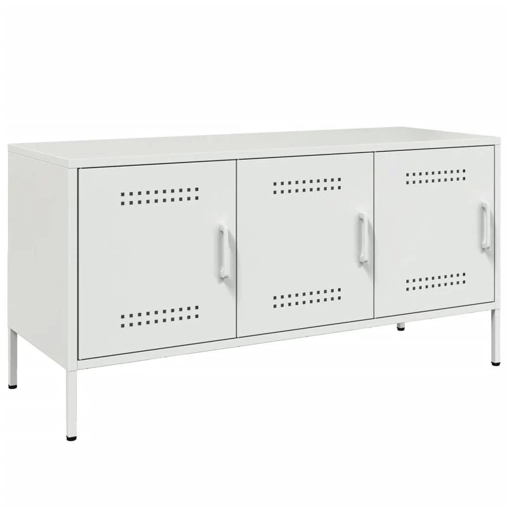 Mobile TV multimediale mensola TV credenza TV per sala da pranzo soggiorno camera da letto 100,5 x 39 x 50,5 cm acciaio bianco 02_0025542