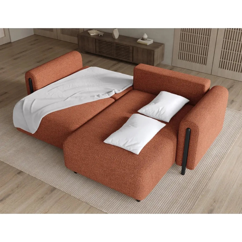 Divano angolare convertibile ARVESSA terracotta bouclette – Angolo destro