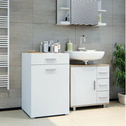 Armadietto da bagno con portabiancheria Matteo, Bianco, 50 x 78.5 cm, con cesto della biancheria integrato e soluzione salvaspazio