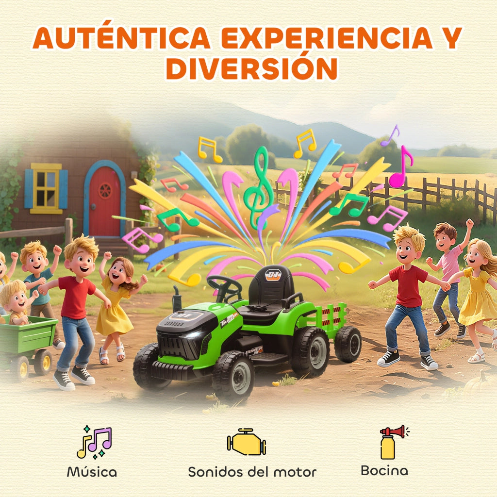 Trattore Giocattolo per Bambini con Rimorchio ¨C Zephmum ¨C Verde, 12V, Telecomando