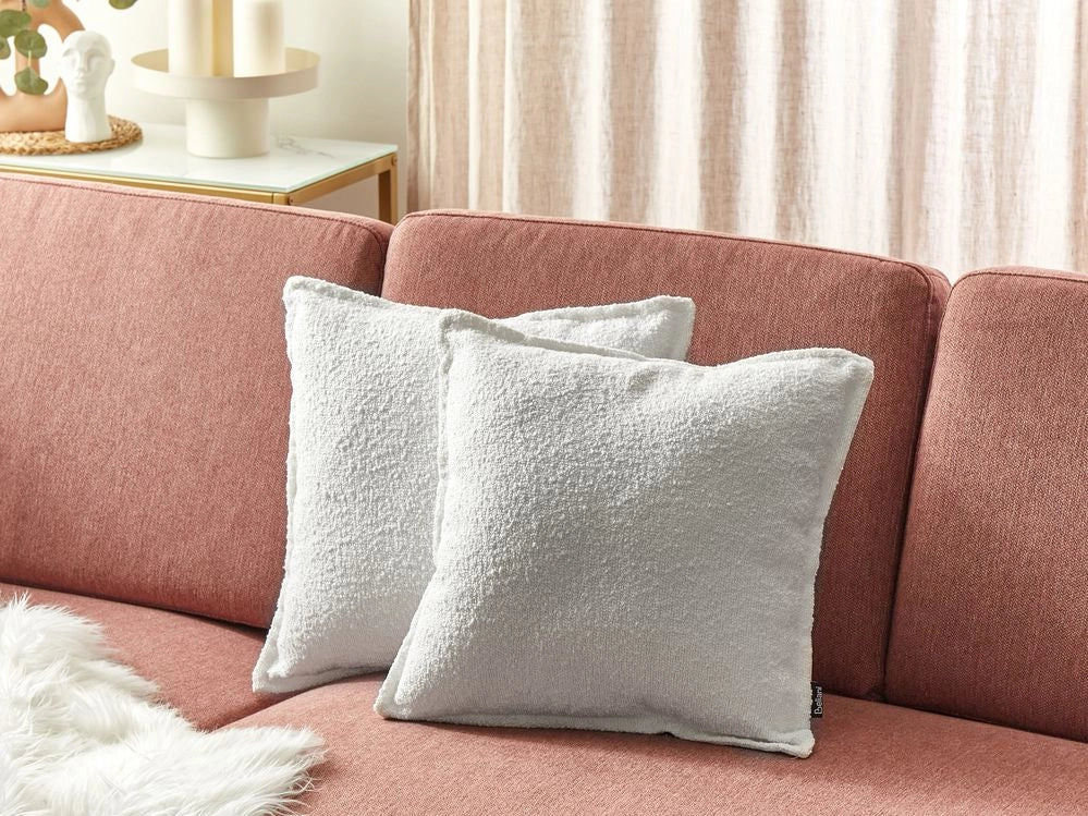 Set di 2 cuscini decorativi in tessuto felpato con motivo a tinta unita bianco crema divano camera da letto salotto