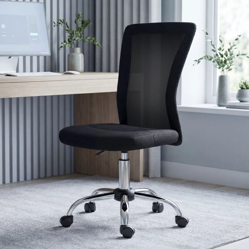 Sedia da ufficio girevole senza braccioli in rete ¨C zephmum ¨C nero 43x58x90-100 cm
