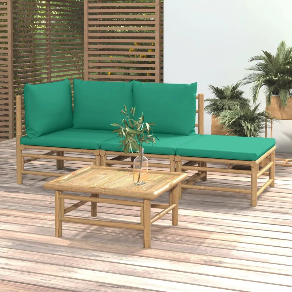 Set Salotto da Giardino 4pz con Cuscini Verdi Bambù 3155144