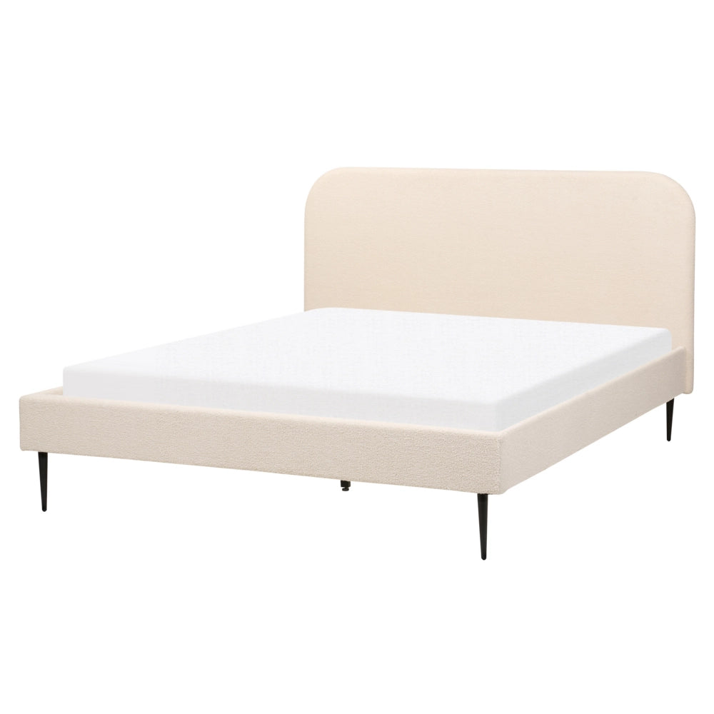 Letto beige bouclè tappezzeria doppia dimensione gambe dorate testiera con rete a doghe 160 x 200 cm design minimalista