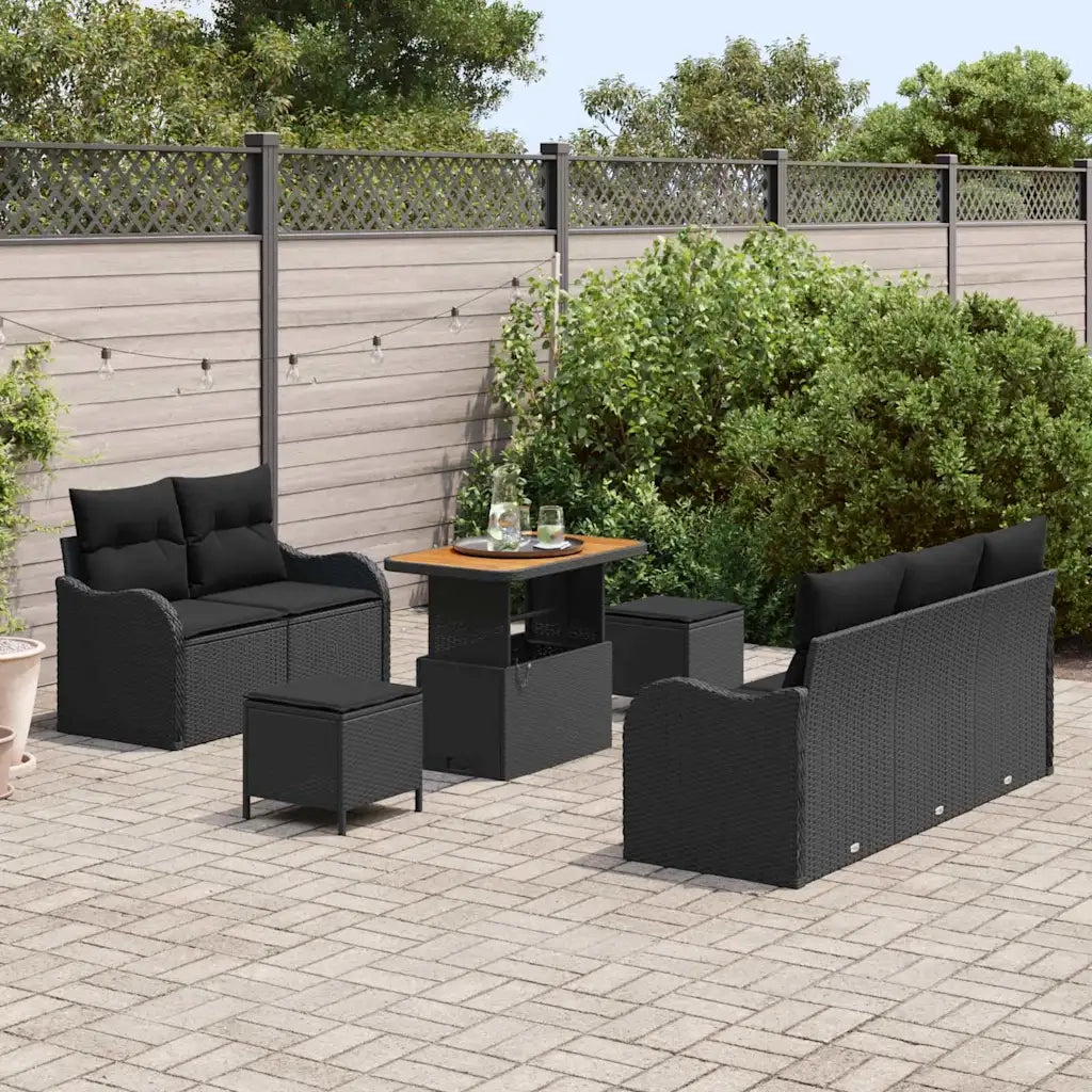 Set Divano da Giardino con cuscino con archiviazione 8 pcs Nero 3364159