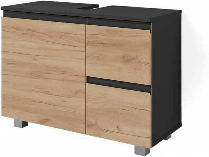 Mobile sottolavabo per bagno J-Shape, Sonoma, 80 x 60.8 cm, con intaglio per sifone per l’installazione sotto il lavandino