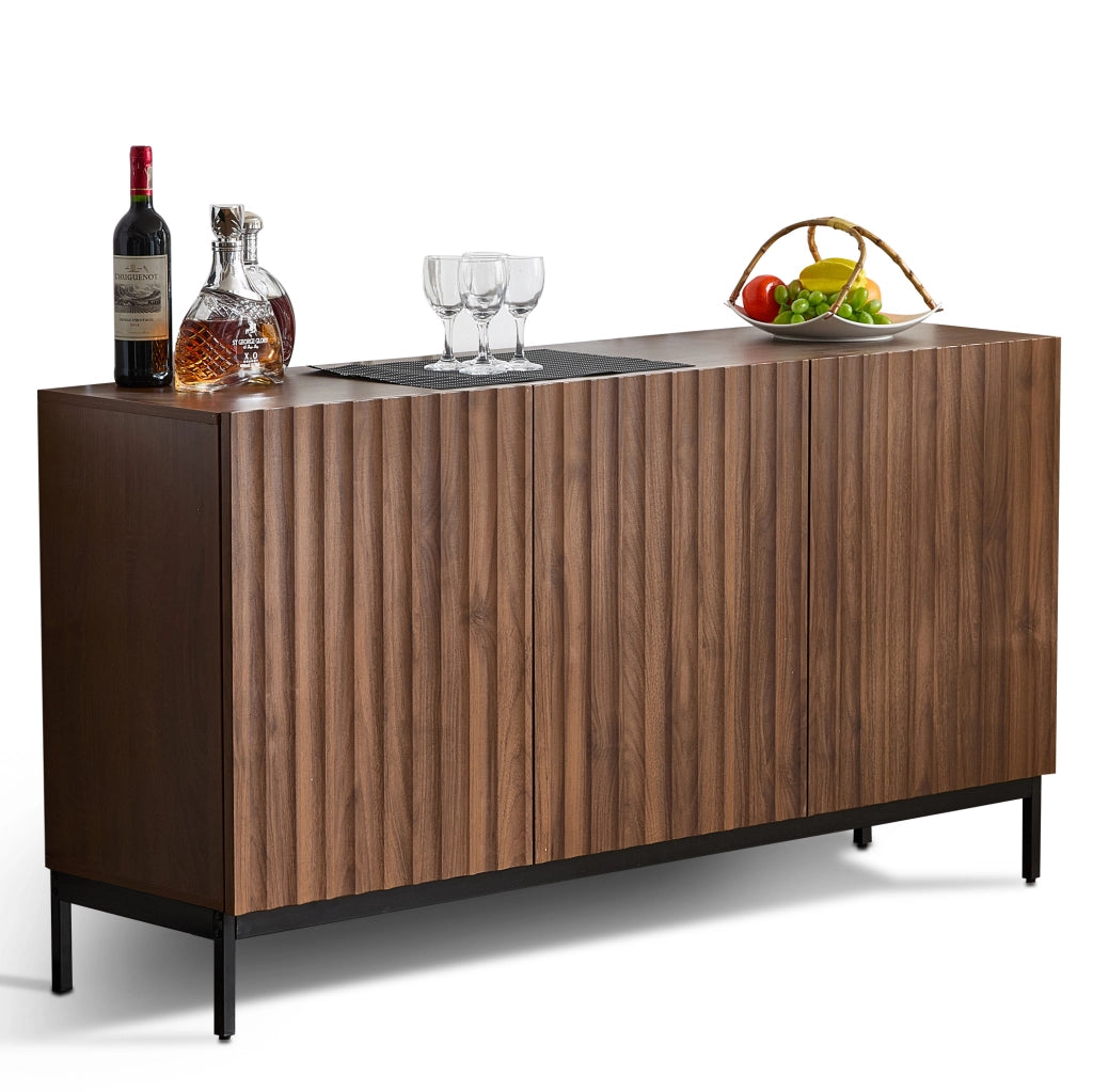 Credenza 150x40x80 cm in MDF effetto legno scuro con 3 ante e ripiani regolabili