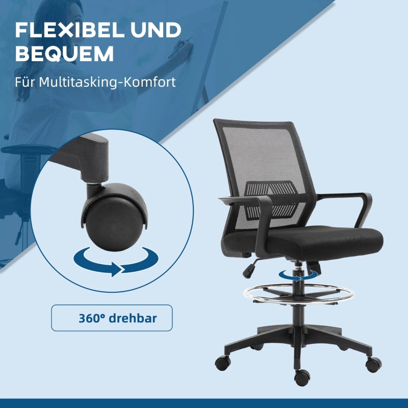 Sedia da ufficio ergonomica girevole con funzione basculante supporto lombare e poggiapiedi in plastica nera