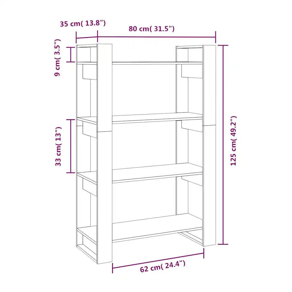 Libreria Divisorio-Scaffale per Libri-Mobile di Stoccaggio Nero 80x35x125 cm in Legno Massello di Pino