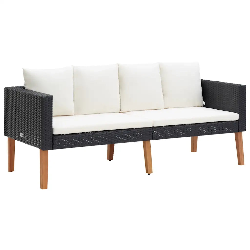 Divano da Giardino a 2 Posti con Cuscini-Sofa da Giardino-Divano da esterno in Polyrattan Nero 715715