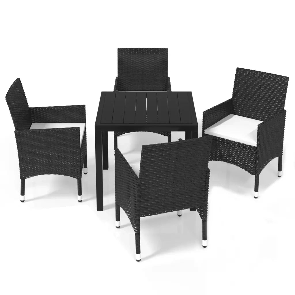 Set da Pranzo per Giardino 5 pz con Cuscini Polyrattan Nero 3095010