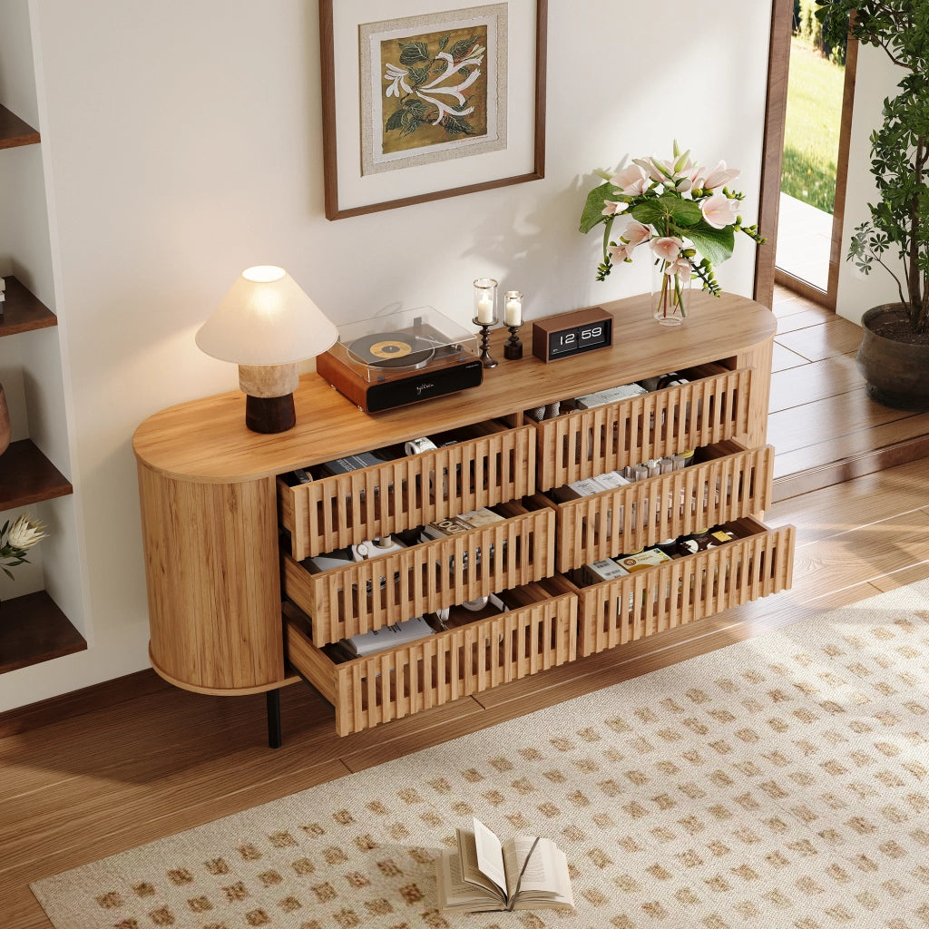 Credenza con 6 cassetti; per soggiorno e ingresso; in MDF; 160x40x70 cm; naturale