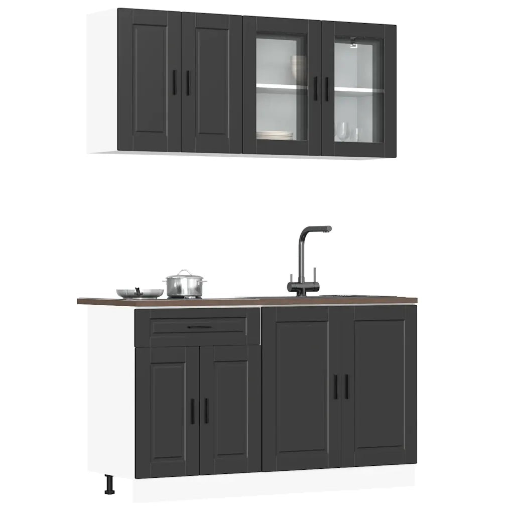 Set Armadio pensile | Mobili da Cucina 4 pz Porto Neri Legno Multistrato