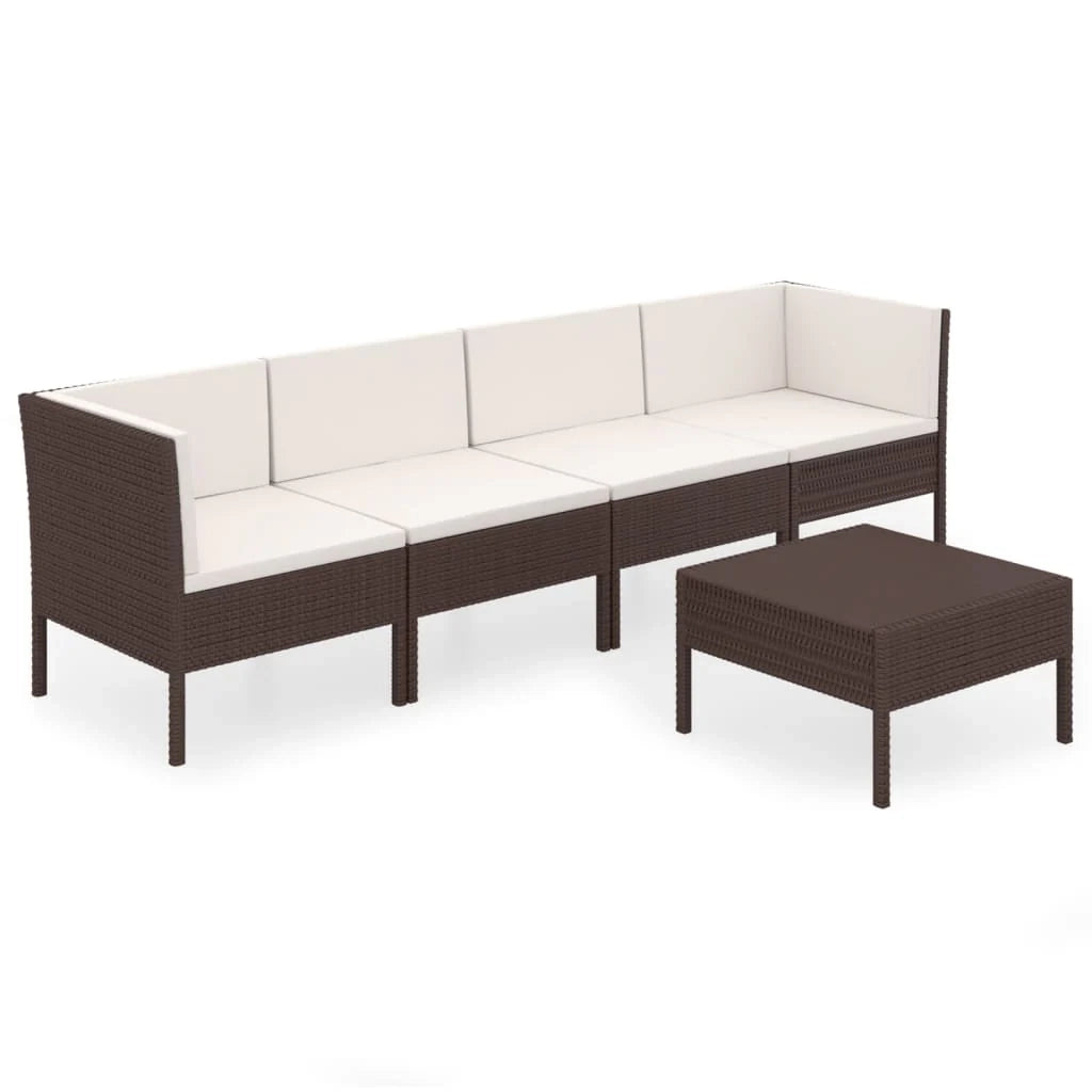 Mobili da giardino mobili da esterno Set di mobili da 5 pezzi con cuscini in resina intrecciata marrone 02_0016451