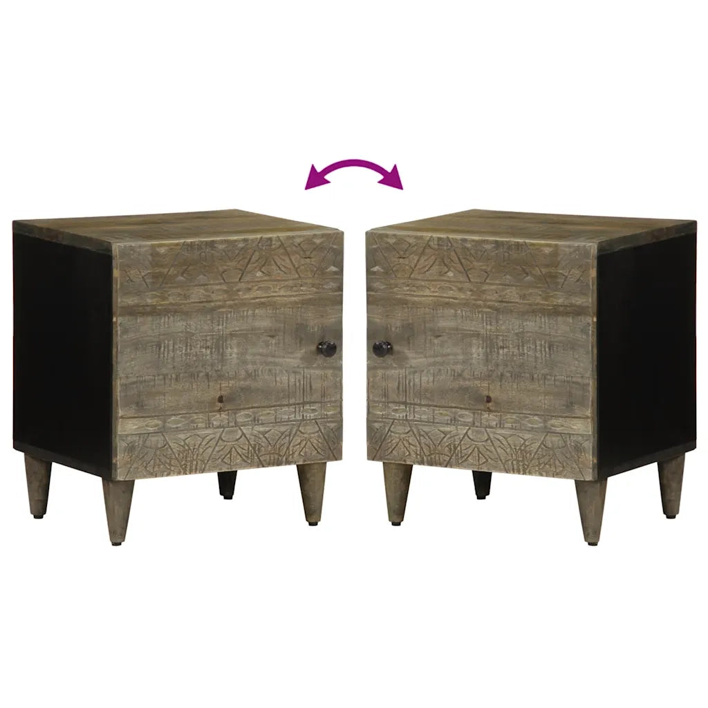 Comodino-Tavolino da notte Grigio Chiaro 40x33x46 cm in Legno Massello di Mango 238077
