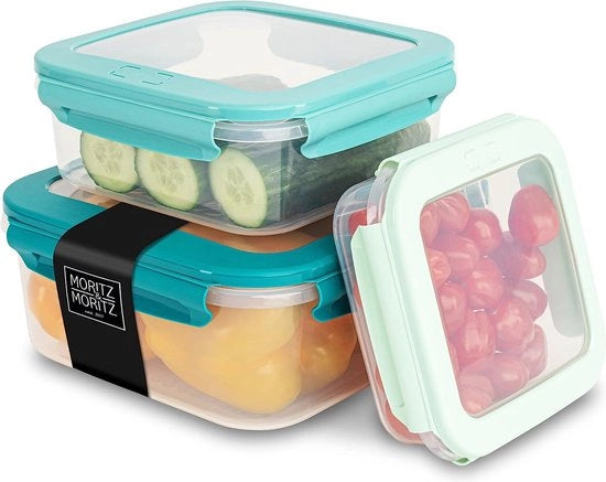 3 x contenitori di plastica, BPA liberi, contenitori per alimenti, magnetron resistenti, contenitori per congelazione con chiusura a click, contenitore per conservazione con coperchio, quadrato