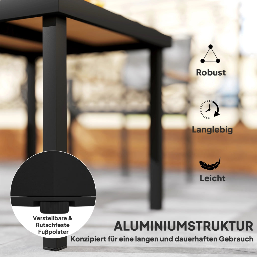 GARTENTISCH 78x78x74 cm in alluminio effetto legno, nero