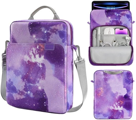 Portatile per tablet 12,9 pollici - Borsa da spalla - Cielo stellato viola - Adatto per iPad Pro e Galaxy Tab - Ideale per viaggiare