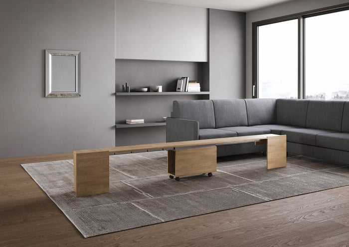 Consolle Tavolo Allungabile 90-302x42x75 cm Evolve Quercia Natura con Panca Inferiore