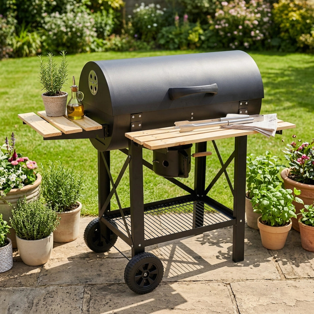 Barbecue A Carbone Con Coperchio BBQ Grill Da Giardino Con Cassetto Raccogli Cenere 110 x 70.5 x 101.5 Cm