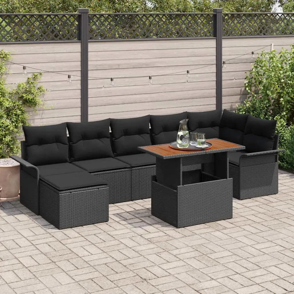 Set Divano da Giardino con archiviazione 8 pcs Nero Poly Rattan