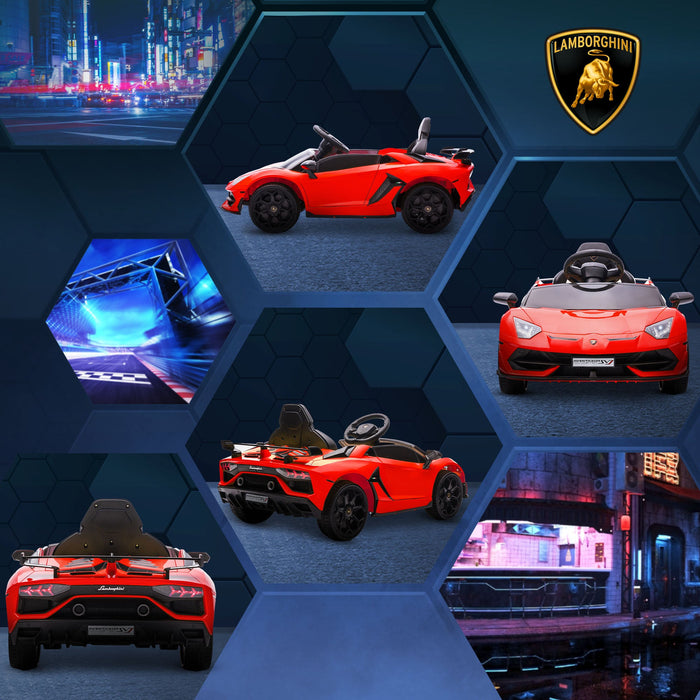 Macchina Elettrica per Bambini 12V con Licenza Lamborghini Aventador SVJ Roadster Rosso