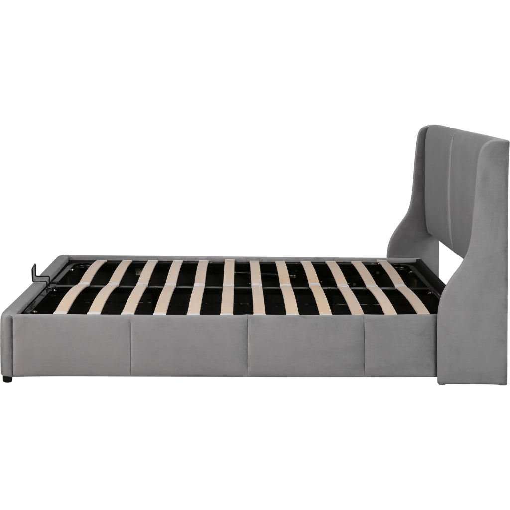 Letti contenitori 140x190 cm; testiera a orecchie; velluto grigio (Senza materasso)
