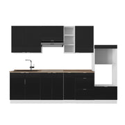 Cucina componibile Fame-Line Nero rigato/Bianco 280 cm, PL Rovere Vicco
