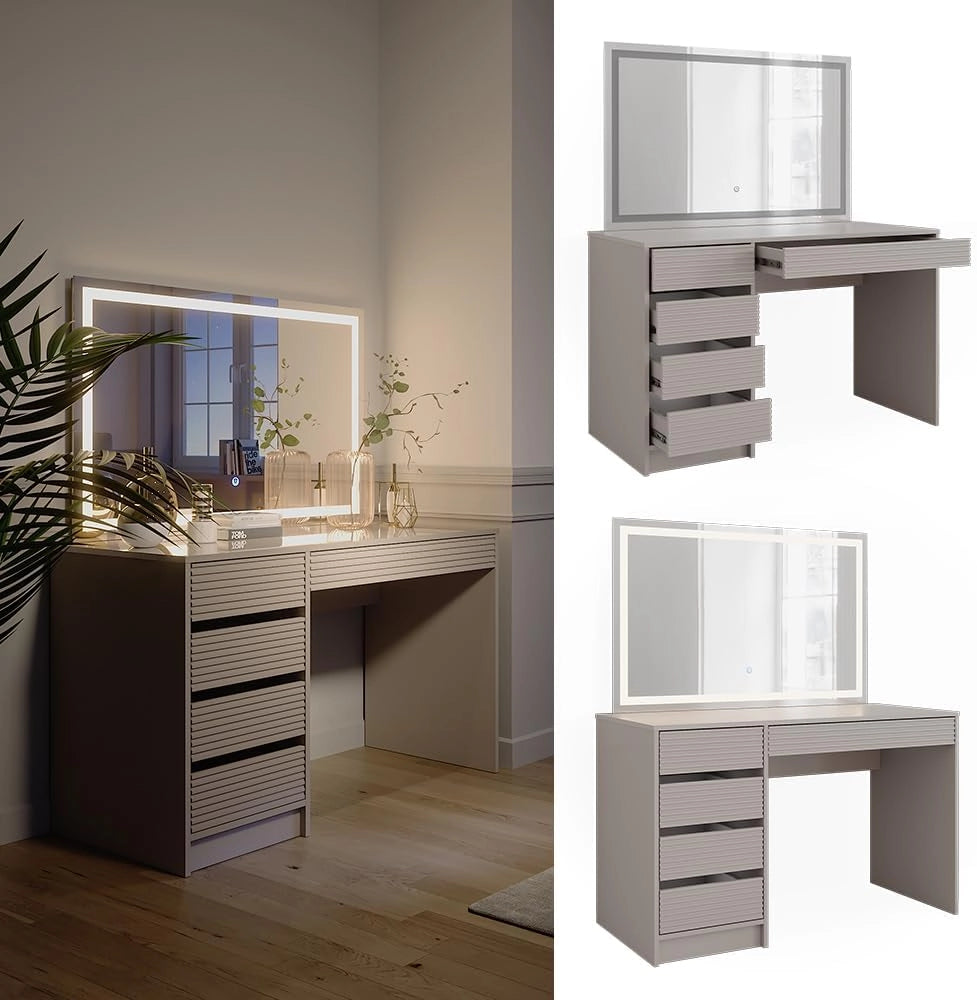 Vicco Tavolo da toilette Sherry, Cachemire, 120 cm con specchio a LED