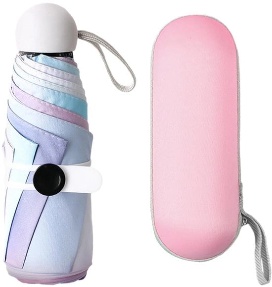 Parasole Opieggibile Leggero - Bambino - 6 Ribbie - Borsa di Stoccaggio Capsula Rosa - Impermeabile - Protezione UV - Ombrello da Porta