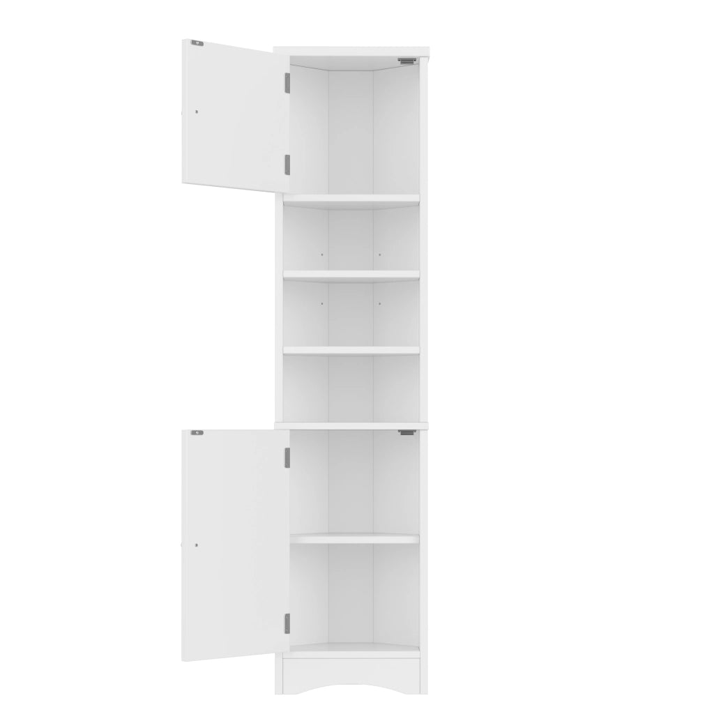 Armadietto Bagno Triangolare ¨C MINIMAL ¨C Bianco, 3 Ripiani, Ante, Salvaspazio, 36.5x24.5x170