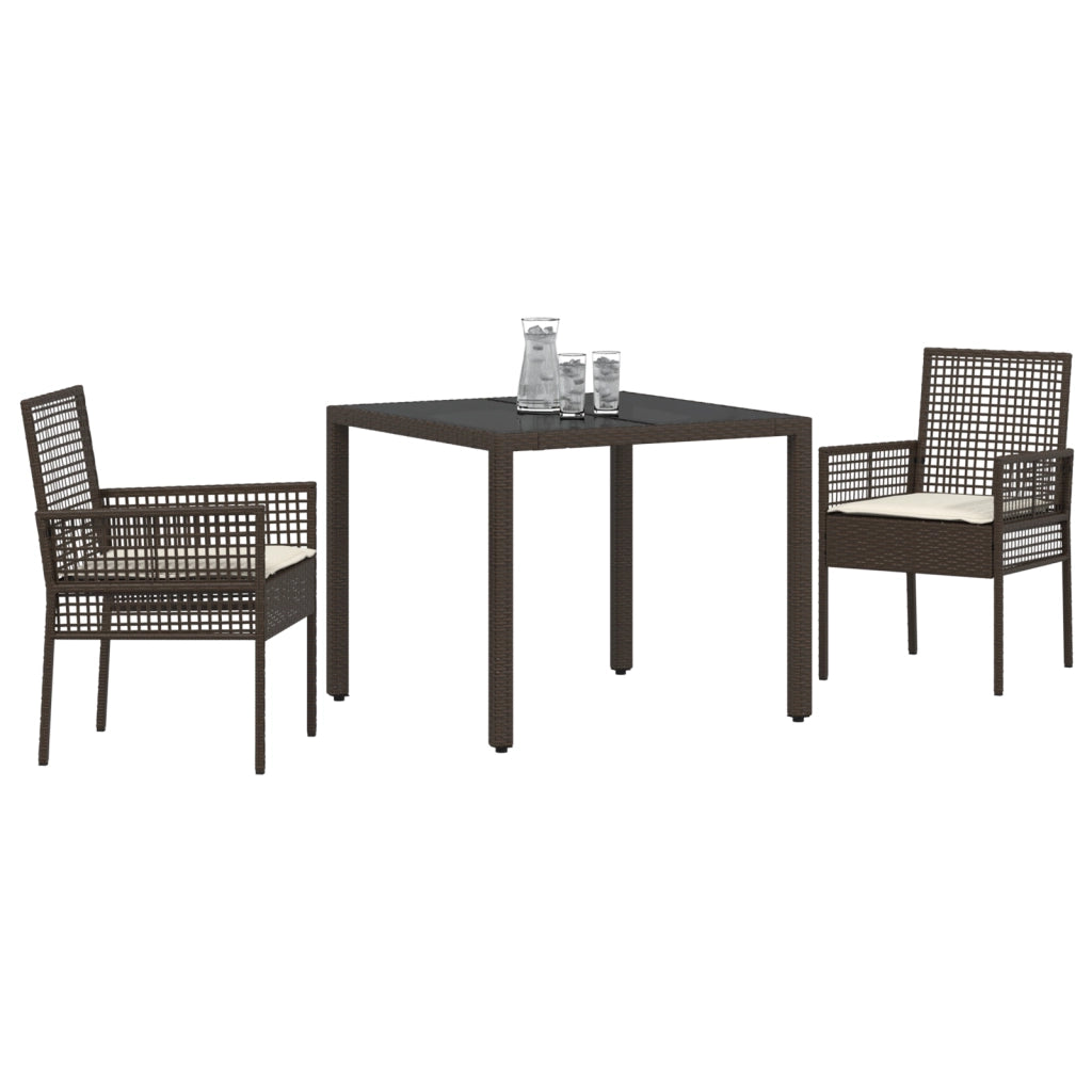 Set da Pranzo da Giardino 3 Pezzi con Cuscini Marrone in Polyrattan