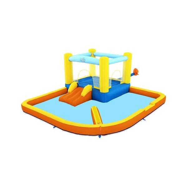 Bestway piscina parco acquatico beach bounger mis.365x340x152 cm, poliestere rivestito in pvc, mini scivolo a una corsia, spruzzatore d'acqua, include soffiatore d'aria, picchetti per l'ancoraggio, borsa per il trasporto - 53381