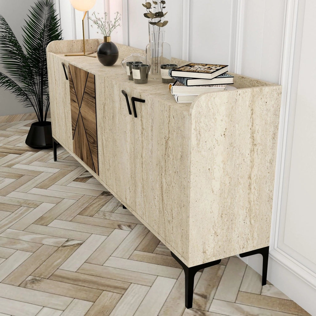 Madia Roatto, Credenza 2 Ripiani, 180x35x78h cm Beige Marmo