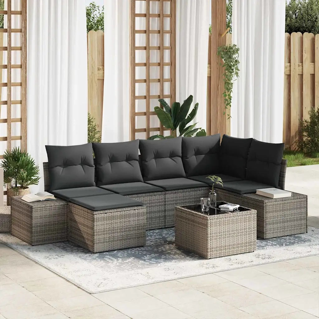 Set Divano da Giardino con cuscino 6 pcs Grigio polyrattan