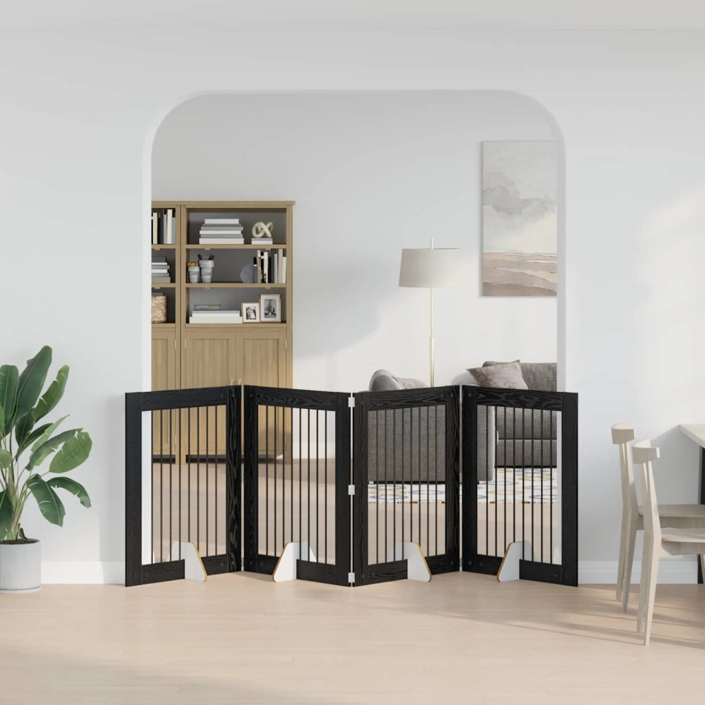 Cancello per cani con supporti 4 pz Rovere Nero 80 x 100 cm CFW2353764