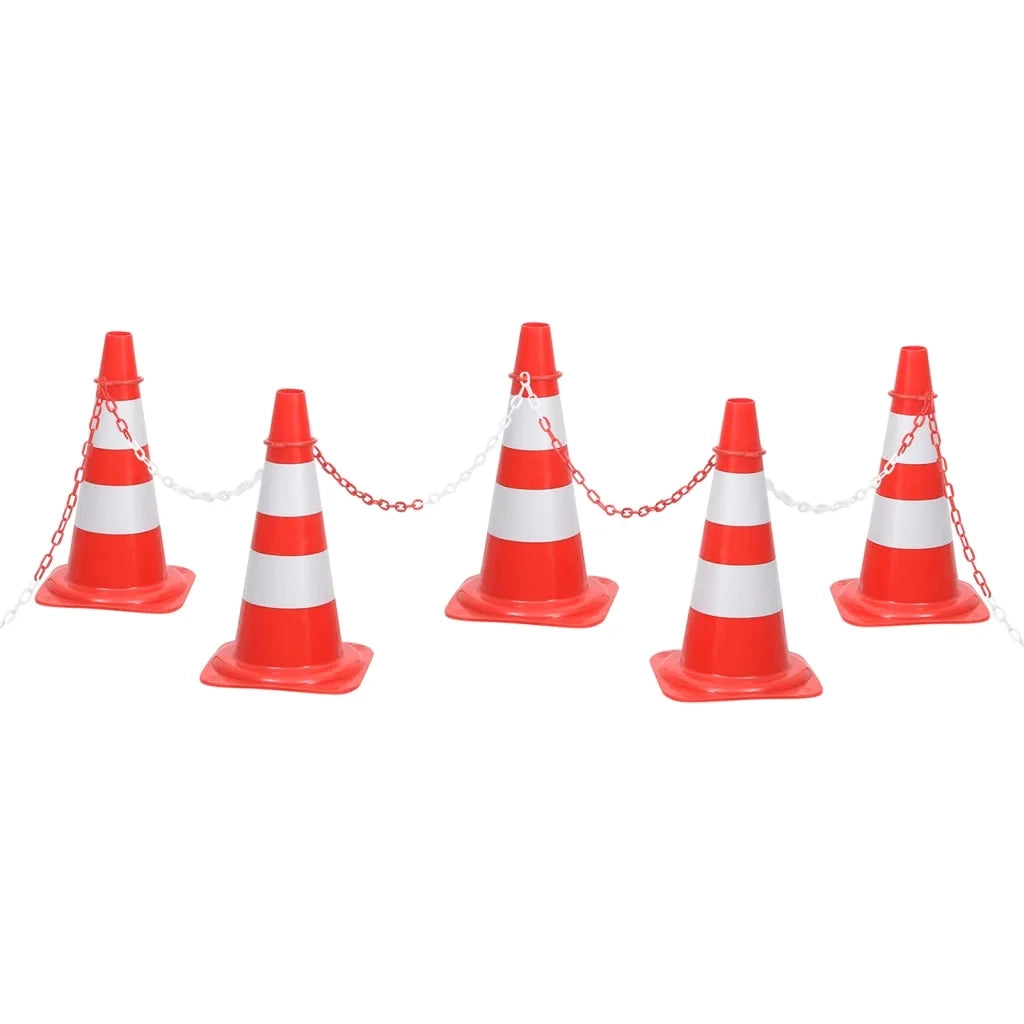 Set Segnaletica Coni Stradali e Catena da 10 m Rosso Bianco CFW1605615