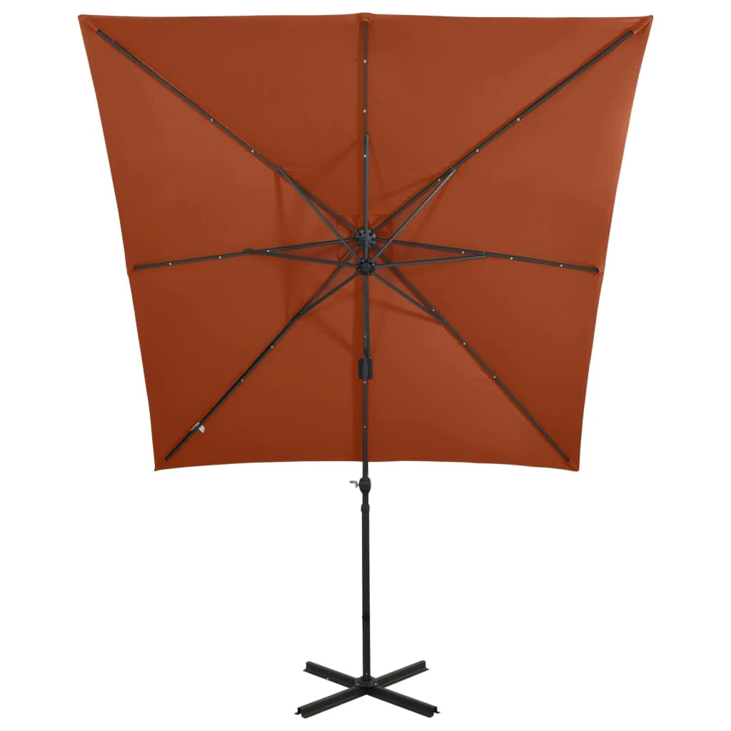 Ombrellone da giardino a sbalzo con palo e luci LED 250 cm terracotta 02_0008538