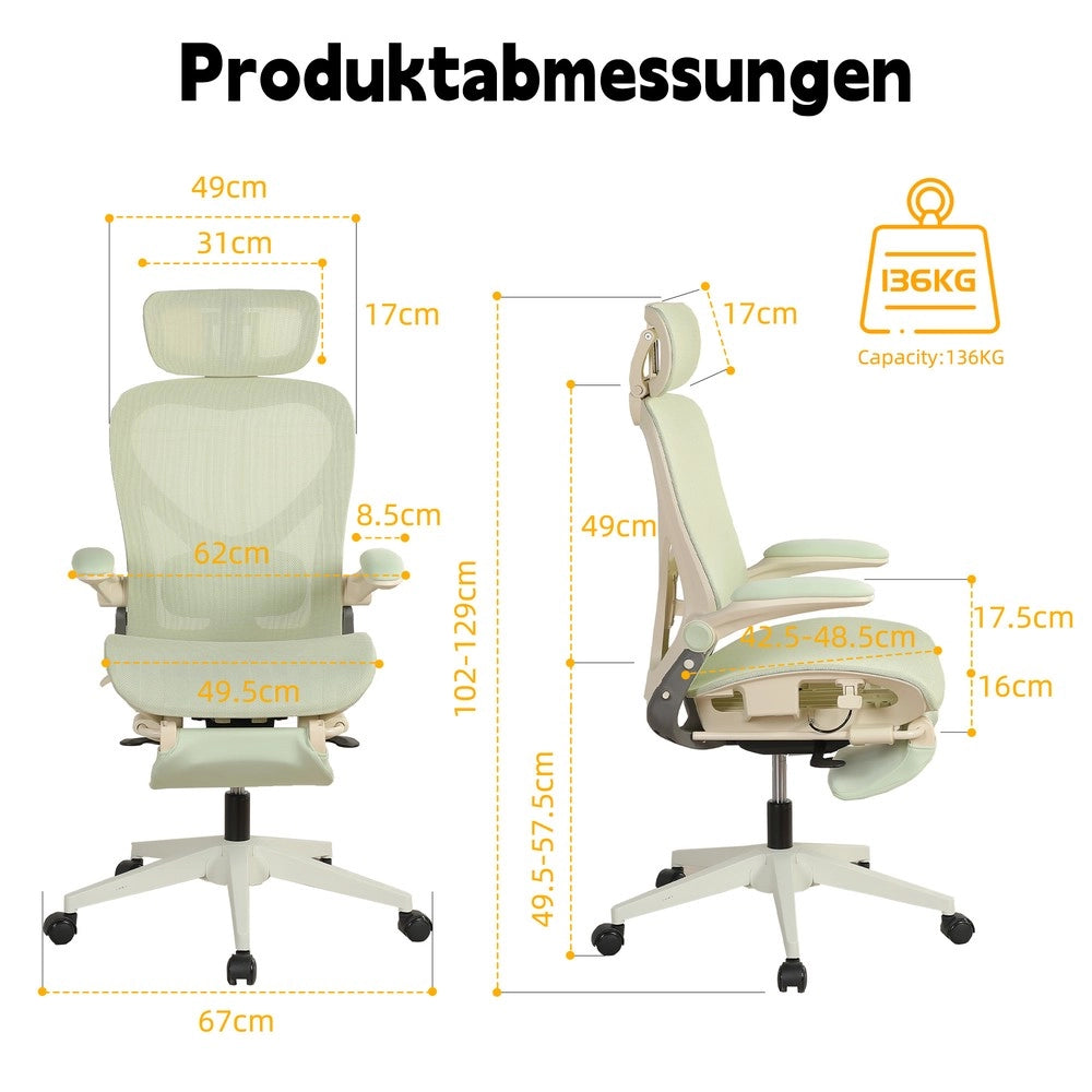 Sedia da ufficio ergonomica ¨C Minimal ¨C verde, braccioli pieghevoli, schienale a rete