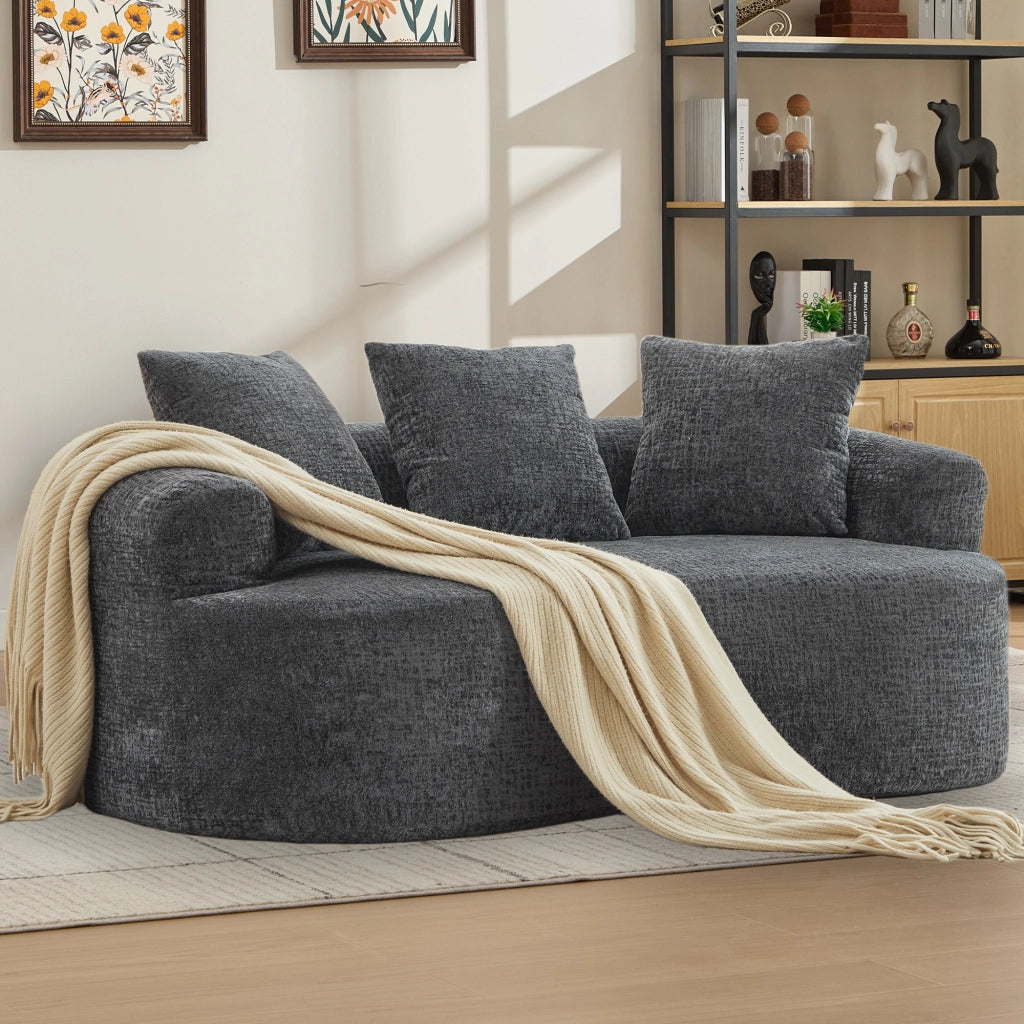 Divano 2 Posti Curvo in Chenille con Cuscini ¨C MINIMAL ¨C Tortora