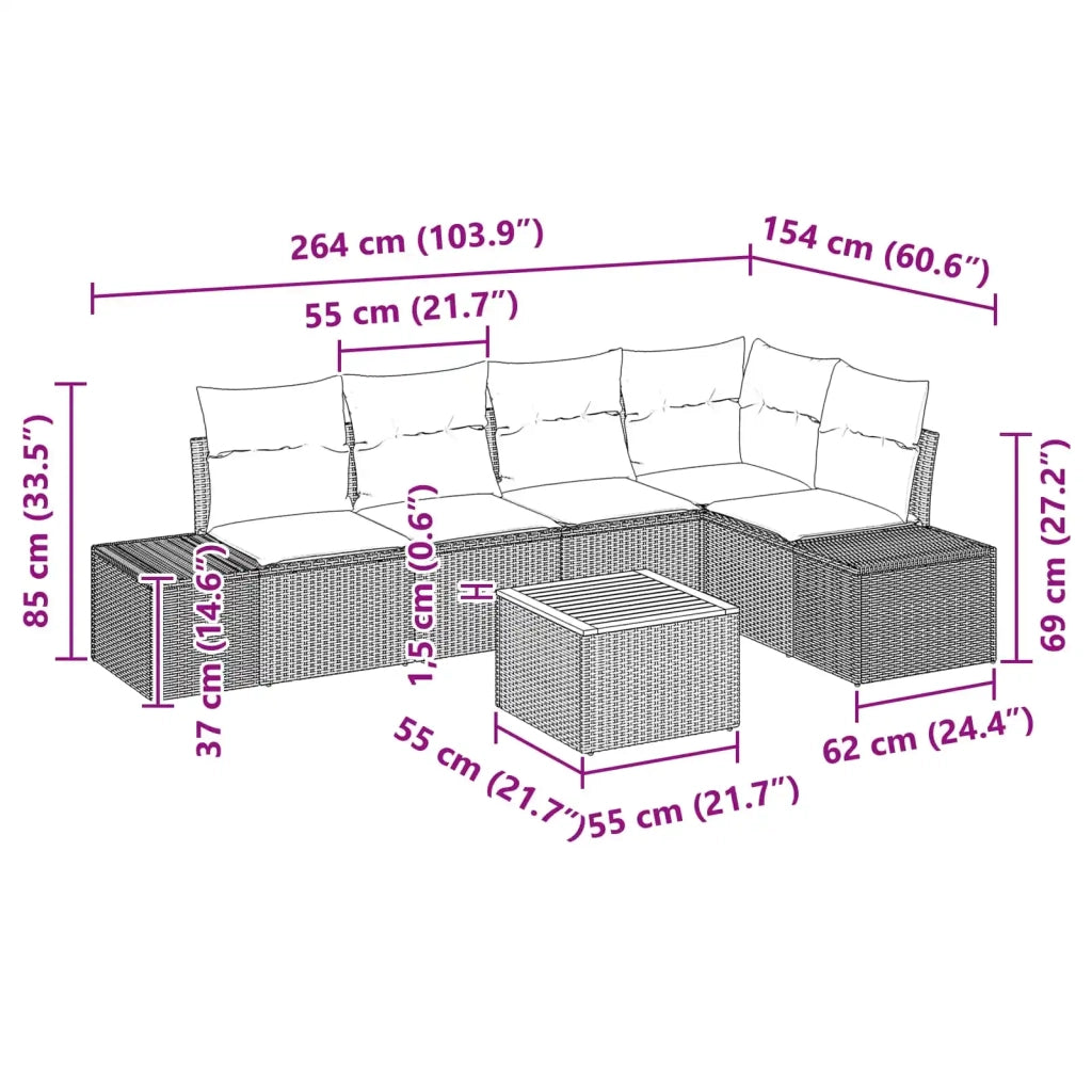 Set Divano da Giardino 6 pz Nero polyrattan 3347963