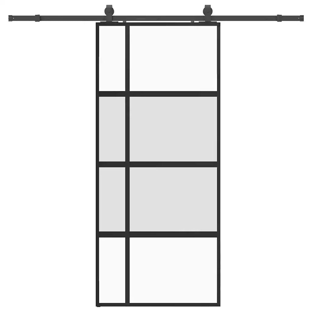 Porta Scorrevole Set Ferramenta Nera 90x205 cm Vetro Temperato 3375979