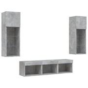 Mobile TV multimediale scaffale TV credenza mobile TV sala da pranzo soggiorno camera da letto con illuminazione a LED 5 pezzi legno ingegnerizzato grigio 02_0029383
