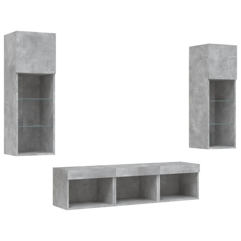Mobile TV multimediale scaffale TV credenza mobile TV sala da pranzo soggiorno camera da letto con illuminazione a LED 5 pezzi legno ingegnerizzato grigio 02_0029383