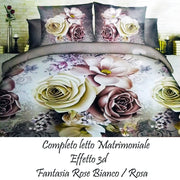 Trade Shop - Completo Letto 3d Lenzuola Matrimoniale Sotto Sopra Copricuscini Rose Colorate -
