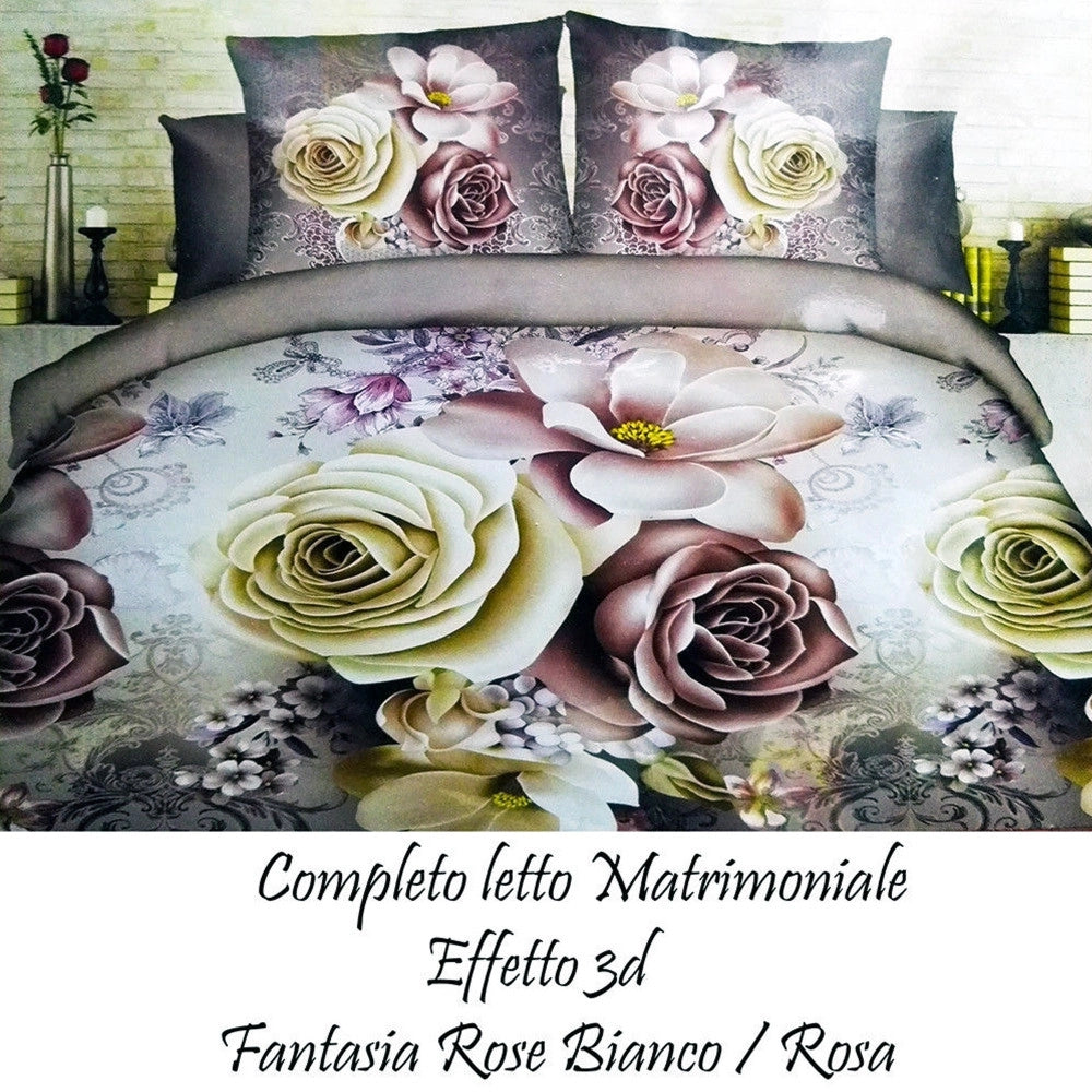Trade Shop - Completo Letto 3d Lenzuola Matrimoniale Sotto Sopra Copricuscini Rose Colorate -